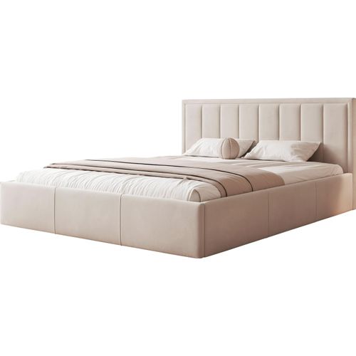 Polsterbett MOON 80x200 mit Metalllattenrost - Bequemes Bett - Perle