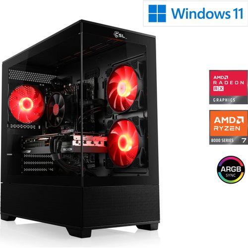 Gaming PC, AMD Ryzen 7 8700F, 4100 MHz, Radeon RX 9070 XT, 32 GB DDR5, 2000 GB, Windows 11 Home, USB 3.2 | M12270H