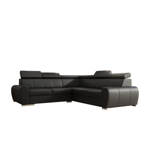 Ecksofa 255 cm Leder Schwarz Rechte Seite Apollo KN09