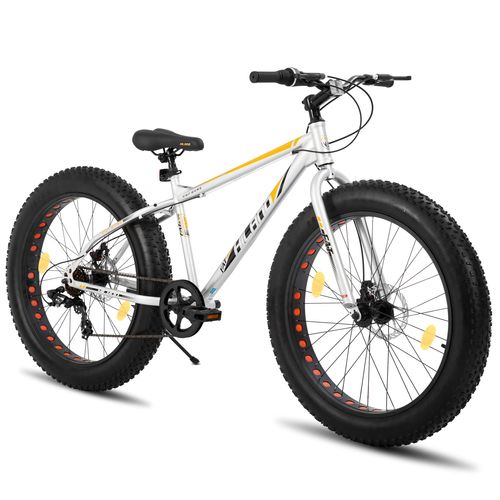 HILAND 26 Zoll Kinderfahrrad mit 4.0 Fat Tire, Shimano 7-Gang, Geeignet für Strand, Schnee, Kinder Mountainbike Jungen Mädchen, Silber