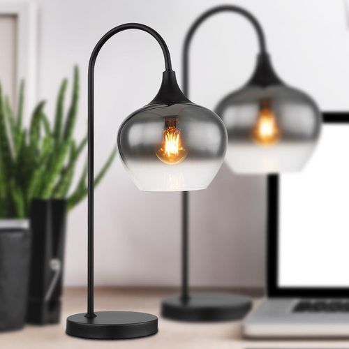 Nachttischlampe 2er Set Tischlampe Schlafzimmer Tischleuchte Rauchglas Schwarz