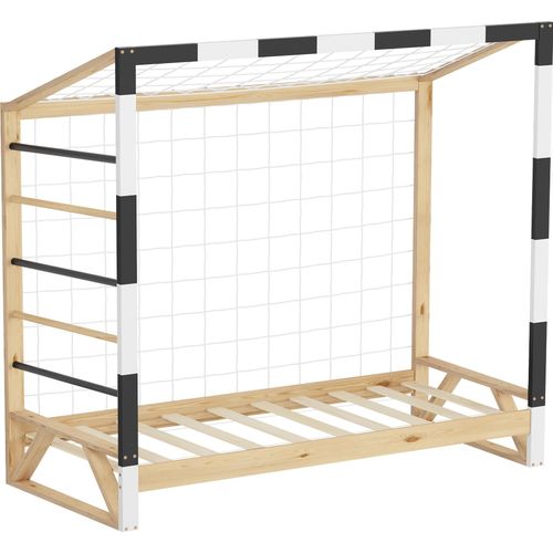 ML-Design Kinderbett Fußballtor 80x160 cm Holzbett mit Lattenrost Kletterleiter & Netz Jugendbett aus Kiefernholz Einzelbett für Kinder Handballtor