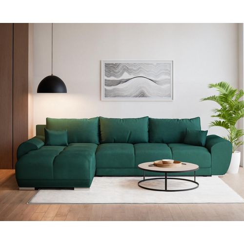 PAWS MOBEL Grün modernes gepolstertes Ecksofa mit Schlaffunktion, Wohnzimmerecksofa, Samt BERMO 290x183 cm