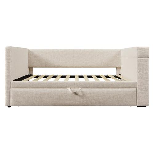 Kinderbett 90x200cm Ohne Matratze Beige Samtbett Jugendbett Mit Hydraulischem Stauraum Polsterbett Schlafsofa Fuer Kinderzimmer Jugendzimmer