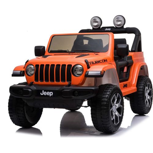 RIRICAR Elektroauto für Kinder 12V Jeep Wrangler, Orange, kinder elektroauto 2 sitzer mit 2,4-GHz-Fernbedienung, Radio mit Bluetooth- und USB-Eingang, Lithium-Akku, Eva-Räder, elektrofahrzeug kinder ab 3-8 jahre