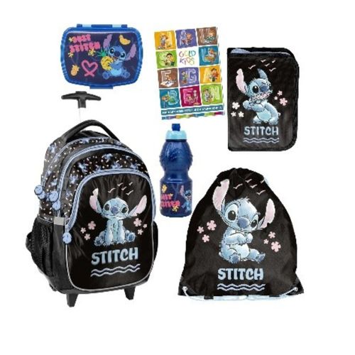 Goldkids -Schulranzen für Jungen und Mädchen - 6er-Set Schul-Rucksack mit Rollen für Kinder mit Federmäppchen - Schuhbeutel - Brotdose - Trinkflasche