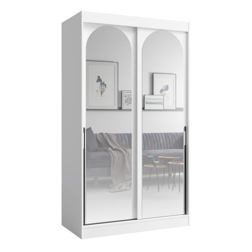 PAWS MÖBEL Weißer Schiebeschrank 120x215x65 MONIDO mit Spiegeln modern funktionell, Schlafzimmerschrank, Kabinett