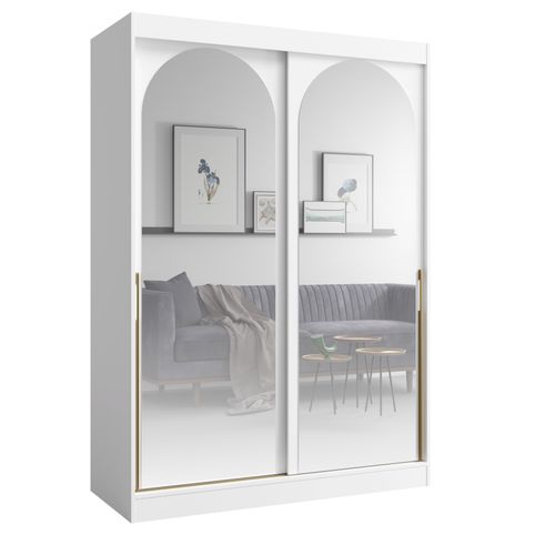 PAWS MÖBEL Weißer Schiebeschrank 150x215x65 MONIDO mit Spiegeln modern funktionell, Schlafzimmerschrank, Kabinett
