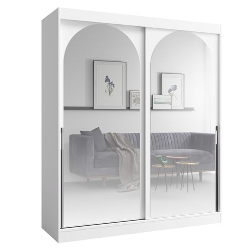 PAWS MÖBEL Weißer Schiebeschrank 180x215x65 MONIDO mit Spiegeln modern funktionell, Schlafzimmerschrank, Kabinett
