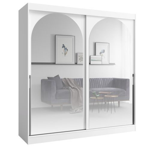 PAWS MÖBEL Weißer Schiebeschrank 200x215x65 MONIDO mit Spiegeln modern funktionell, Schlafzimmerschrank, Kabinett