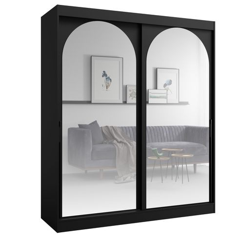 PAWS MÖBEL Schwarz Schiebeschrank 180x215x65 MONIDO mit Spiegeln modern funktionell, Schlafzimmerschrank, Kabinett
