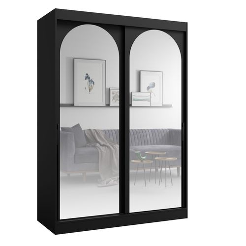 PAWS MÖBEL Schwarz Schiebeschrank 150x215x65 MONIDO mit Spiegeln modern funktionell, Schlafzimmerschrank, Kabinett