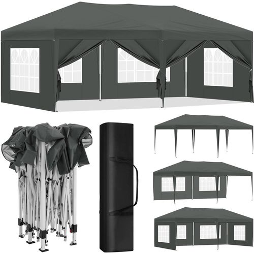 Pavillon 3x6 m, Pop Up Faltpavillon, 6 Seitenwände mit Fenstern Reißverschlüssen : Anthrazit Farbe: Anthrazit