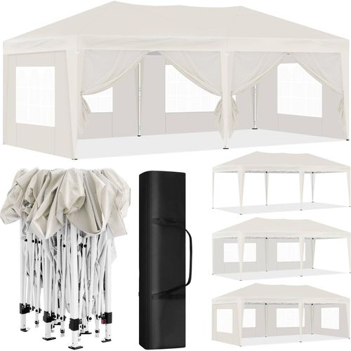 Pavillon 3x6 m, Pop Up Faltpavillon, 6 Seitenwände mit Fenstern Reißverschlüssen : Beige Farbe: Beige