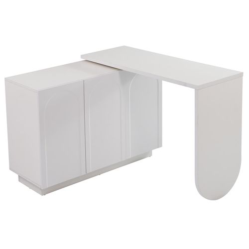 Schreibtisch, drehbarer L-förmiger Eck-Computertisch, Bürotisch, Frisiertisch, weiß 110 cm