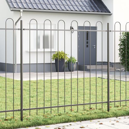 Gartenzaun mit Bogenoberteil Grau 5,1x1,5 m Stahl, Drahtzäune DesignMöbel Neu
