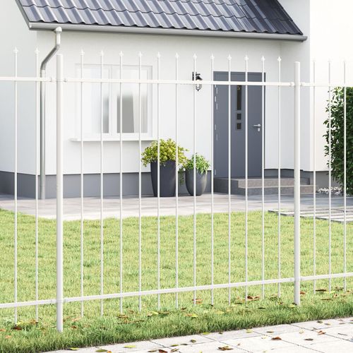 Gartenzaun mit Spitzen Weiß 3,4 x 1,5 m aus Stahl, Drahtzäune DesignMöbel Neu