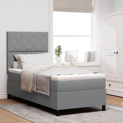 Hellgraues Boxspringbett mit Matratze 90x200 cm aus Stoff, Klassische Betten DesignMöbel Neu