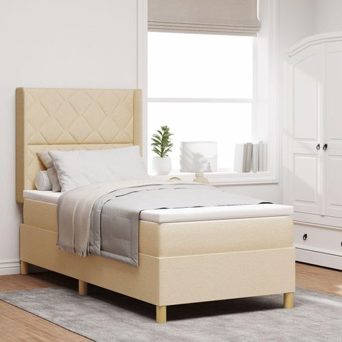 LED Boxspringbett mit Matratze Creme 90x200 cm Stoff, Klassische Betten DesignMöbel Neu