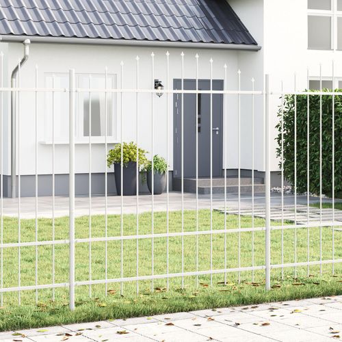 Gartenzaun mit Bogenoberteil Weiß 13,6 x 1,75 m Stahl, Drahtzäune DesignMöbel Neu
