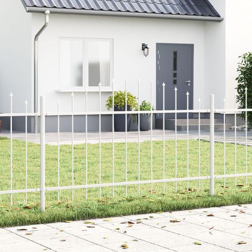 Gartenzaun mit Bogenoberteil Weiß 11,9 x 1 m, Stahl, Drahtzäune DesignMöbel Neu