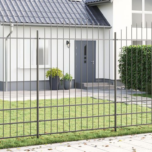 Gartenzaun mit Bogenoberteil Grau 6,8x2 m Stahl, Drahtzäune DesignMöbel Neu