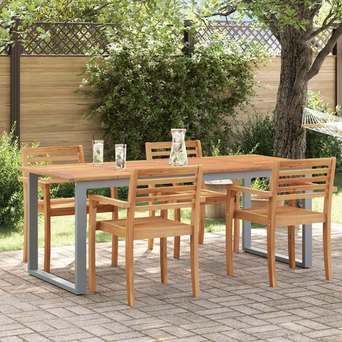 Outdoor-Esstisch Grau 200x90x75 cm Stahl & Massivholz Akazie, Gartentische DesignMöbel Neu