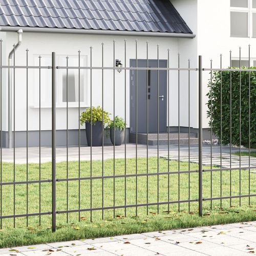 Gartenzaun mit Rundbogen grau 3,4x1,75 m aus Stahl, Drahtzäune DesignMöbel Neu