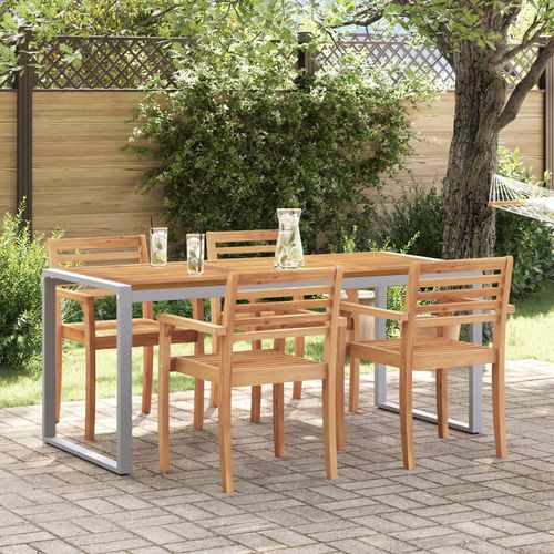 Outdoor-Esstisch Grau 180x90x75 cm Stahl & Massivholz Akazie, Gartentische DesignMöbel Neu