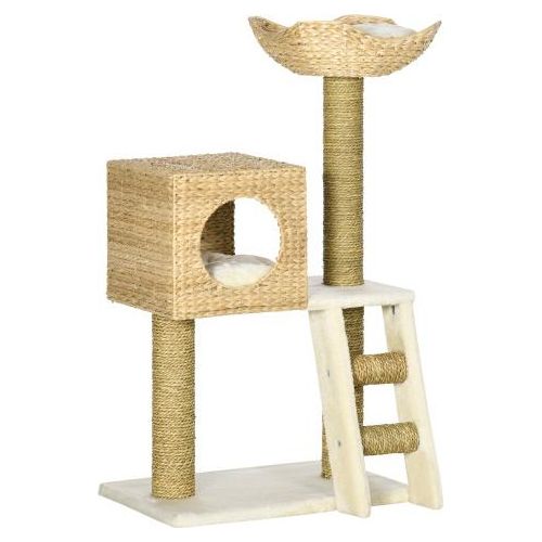Kratzbaum Katzenbaum 57x37x100.5cm Naturbelassen mit Katzenhoehle Bett Katzentreppe Sisal Katzenbett Plattformen