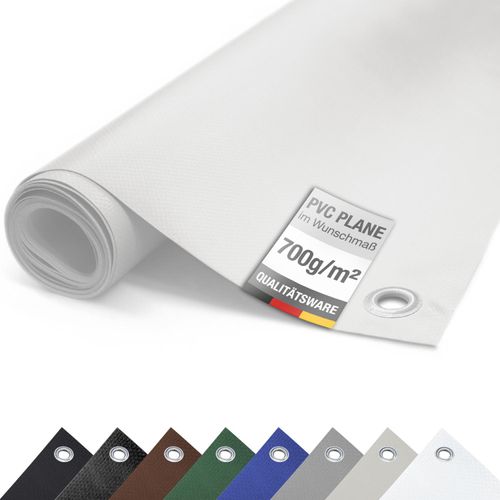 Plane PVC LKW 700g/m² MIT ÖSEN Abdeckplane Schutzplane matt reißfest stabil (Weiß, 2,5m x 8m)