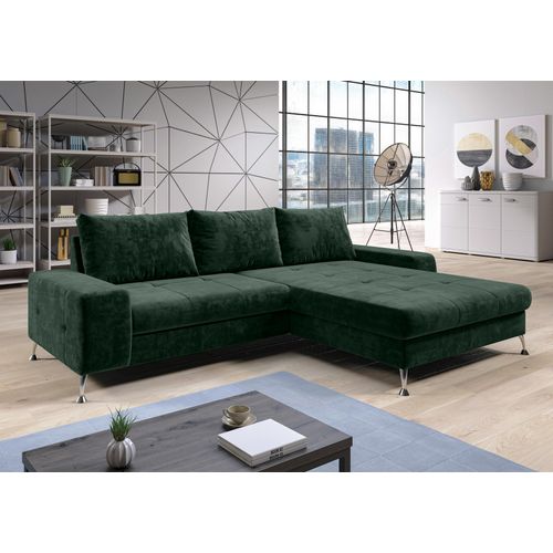 AX LIVING Eckschlafcouch mit Bettkasten Artemia 275 cm Grün Samt R