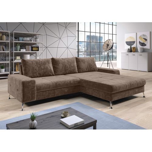 AX LIVING Eckschlafcouch mit Bettkasten Artemia 275 cm Hellbraun Samt R