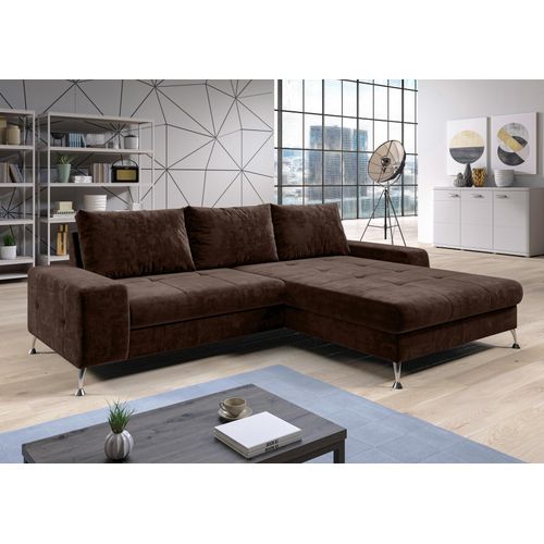 AX LIVING Eckschlafcouch mit Bettkasten Artemia 275 cm Braun Samt R