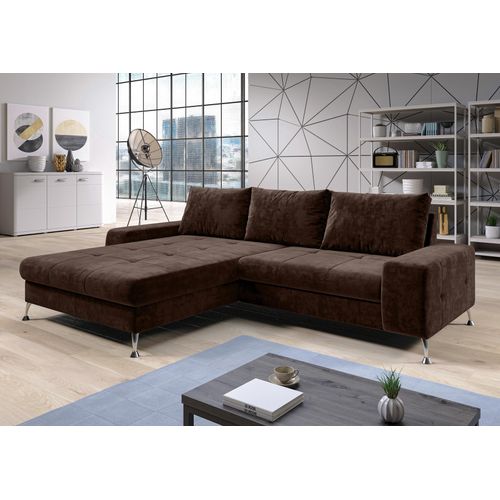 AX LIVING Eckschlafcouch mit Bettkasten Artemia 275 cm Braun Samt L