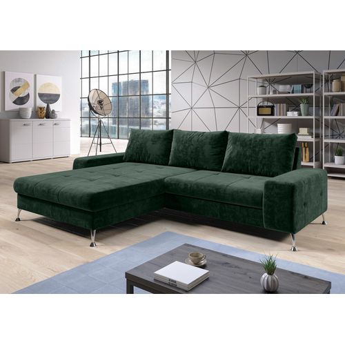 AX LIVING Eckschlafcouch mit Bettkasten Artemia 275 cm Grün Samt L
