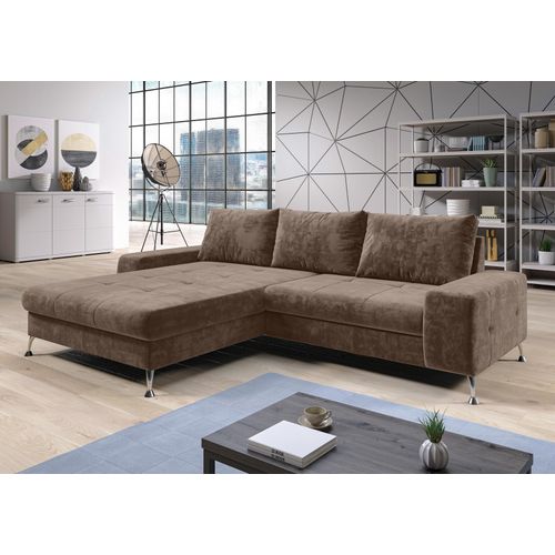 AX LIVING Eckschlafcouch mit Bettkasten Artemia 275 cm Hellbraun Samt L
