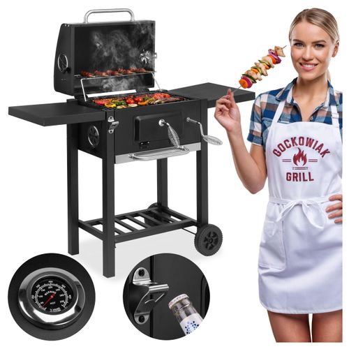 HOLZKOHLEGRILL BBQ Gartengrill Grillwagen mit Deckel Thermometer Seitenregale