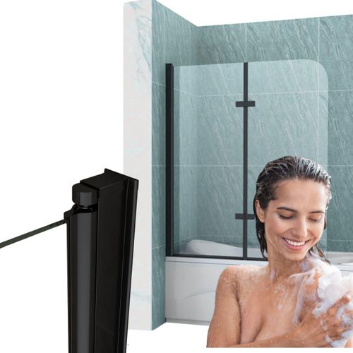 Silla | Duschwand aus Glas - 80x140 cm - Schwarz Matt - Faltwand für Badewanne - 2 Teilig Faltwand - Badwannenfaltwände