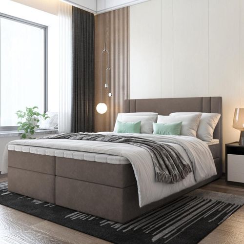 Bett Boxspringbett BEST, Mit Topper T25 und Bettkästen - Doppelbett, Stauraum, Schlafzimmer, Polsterbett (140x200, Braun - ITAKA 20)