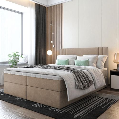 Bett Boxspringbett BEST, OHNE Topper mit Bettkästen - Doppelbett, Stauraum, Schlafzimmer, Polsterbett, Bettgestell (140x200, Cappuccino- ITAKA 48)