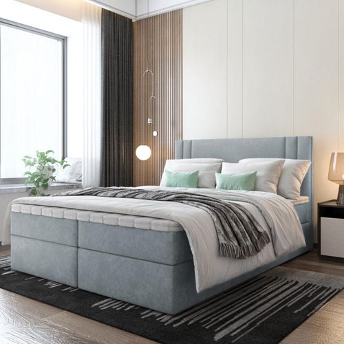 Bett Boxspringbett BEST, Mit Topper Visco und Bettkästen - Doppelbett, Stauraum, Schlafzimmer, Polsterbett, Bettgestell (160x200, Grau- ITAKA 50)