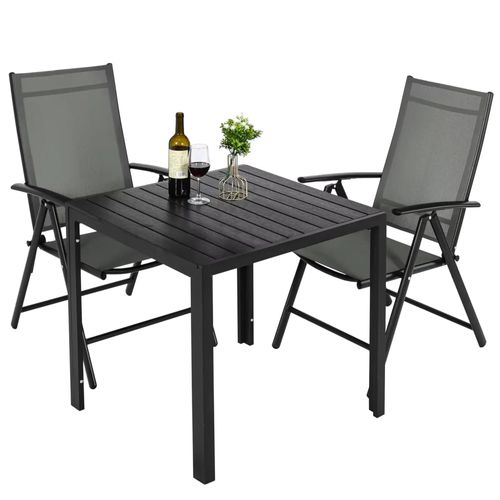Gartenset mit Gartenstühlen – Gartentisch – 4 Personen – Balkongarnitur – 5-teiliges Gartenmöbelset – Aluminium – Schwarz – Klappstühle
