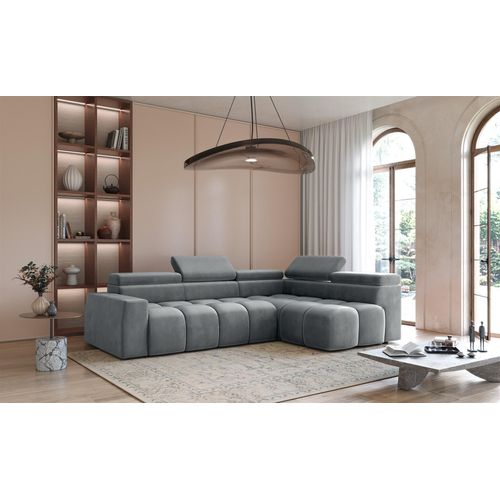 Ecksofa Designersofa DARCY in Stoff Salvador Grau Ottomane Rechts