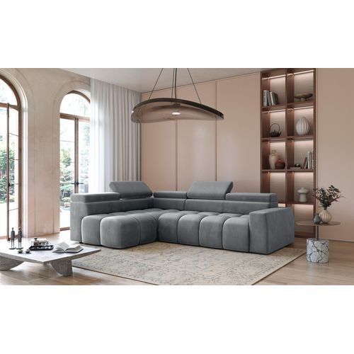 Ecksofa Designersofa DARCY in Stoff Salvador Grau Ottomane Links