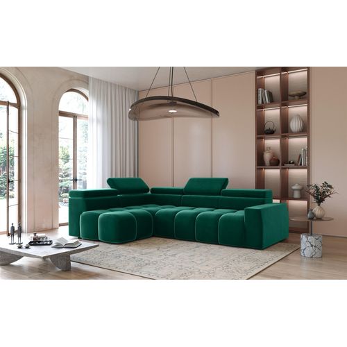 Ecksofa Designersofa DARCY in Stoff Salvador Flaschengrün Ottomane Links
