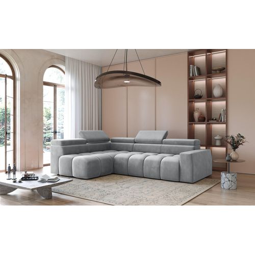 Ecksofa Designersofa DARCY in Stoff Salvador Hellgrau Ottomane Links