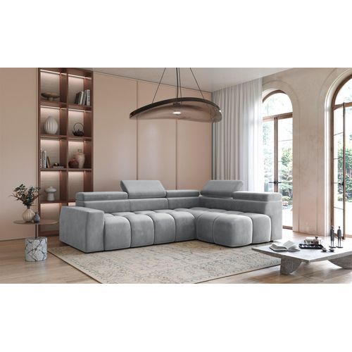 Ecksofa Designersofa DARCY in Stoff Salvador Hellgrau Ottomane Rechts