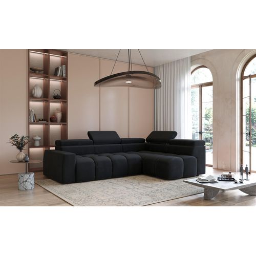 Ecksofa Designersofa DARCY in Stoff Salvador Schwarz Ottomane Rechts