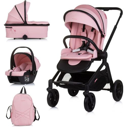 Chipolino Kombikinderwagen Magnum 3 in 1 Babywanne Sportsitz i-Size Babyschale rosa